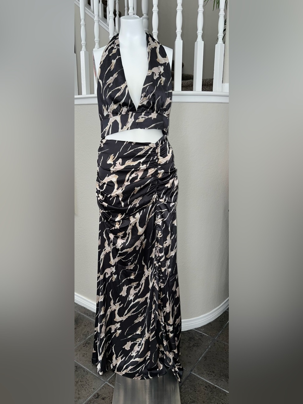 NWOT! Halter Crop Top and Ruched Maxi Skirt One Piece Dress